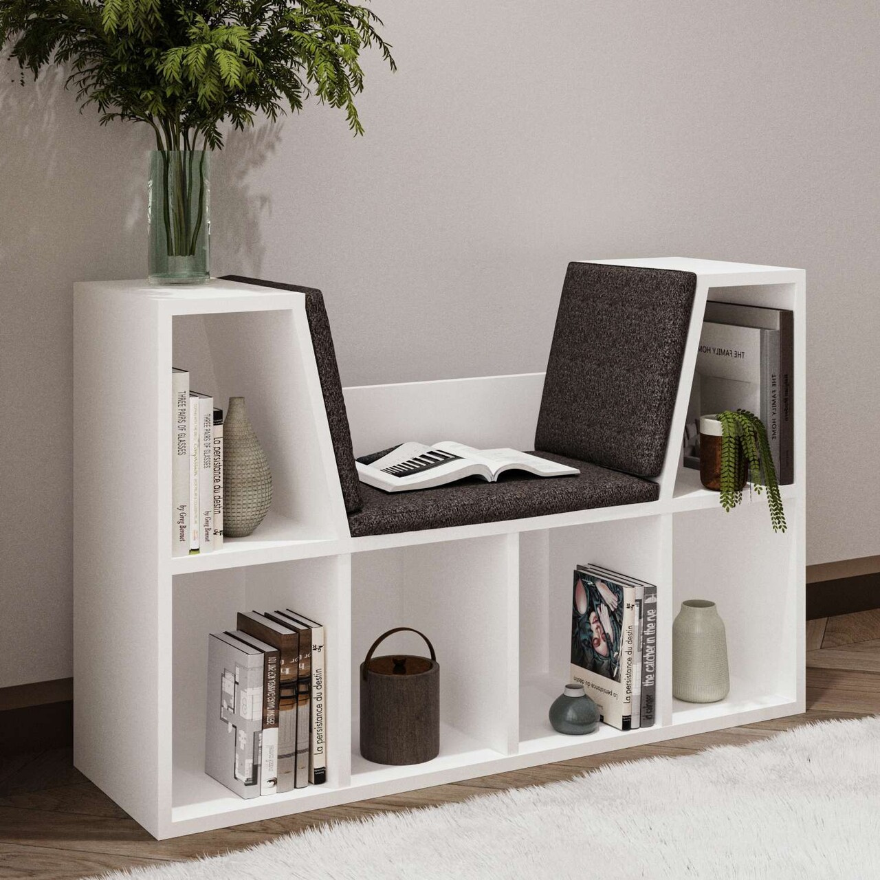 Corp biblioteca, Hanah Home, Livora, 103x63x30 cm, Alb - imagine 6